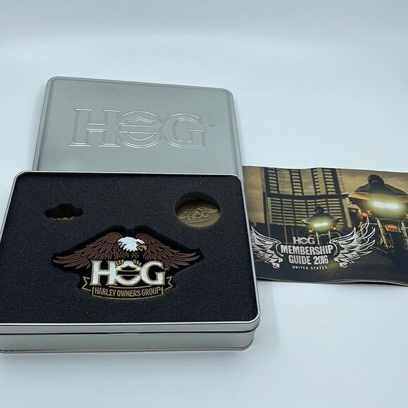 Harley Davidson HOG Box tin patch medal booklet membership guide 2016